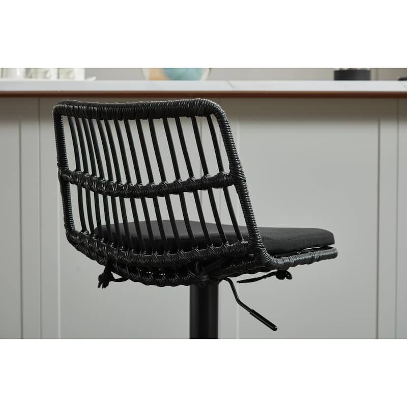Set of 2 Vintage Rattan Bar Stool, 360° Swivel Seat Chair with Metal Base, Adjustable Height Counter Height Chair with Footrest