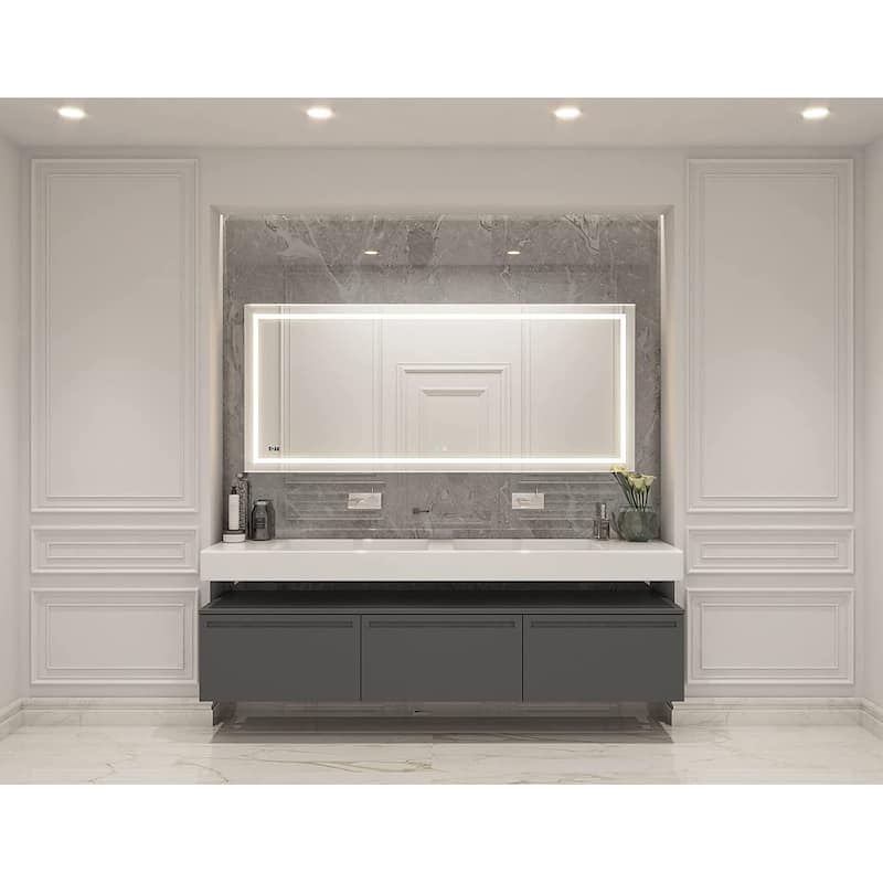 AQUADOM Daytona 48in x 36in x 1in LED Bathroom Vanity, Fog Free Touch Button Dimmable Wall Mounted Bedroom Mirror - 48"x36"x1"
