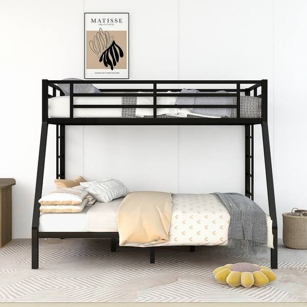 slide 2 of 10, Modern Metal Frame Twin XL over Queen Bunk Bed, Space-Saving, Noise Reduced, No Box Spring Needed Black