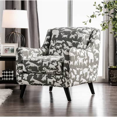 Huma Transitional Ivory Chenille Pet Print Accent Chair by Furniture of America