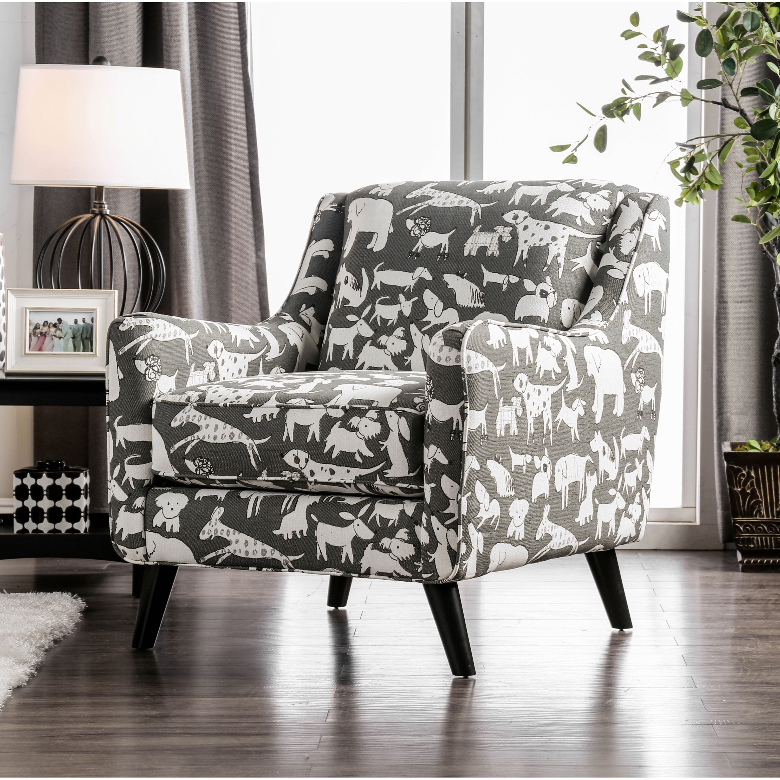 Furniture of America Huma Transitional Ivory Chenille Pet Print Accent Chair