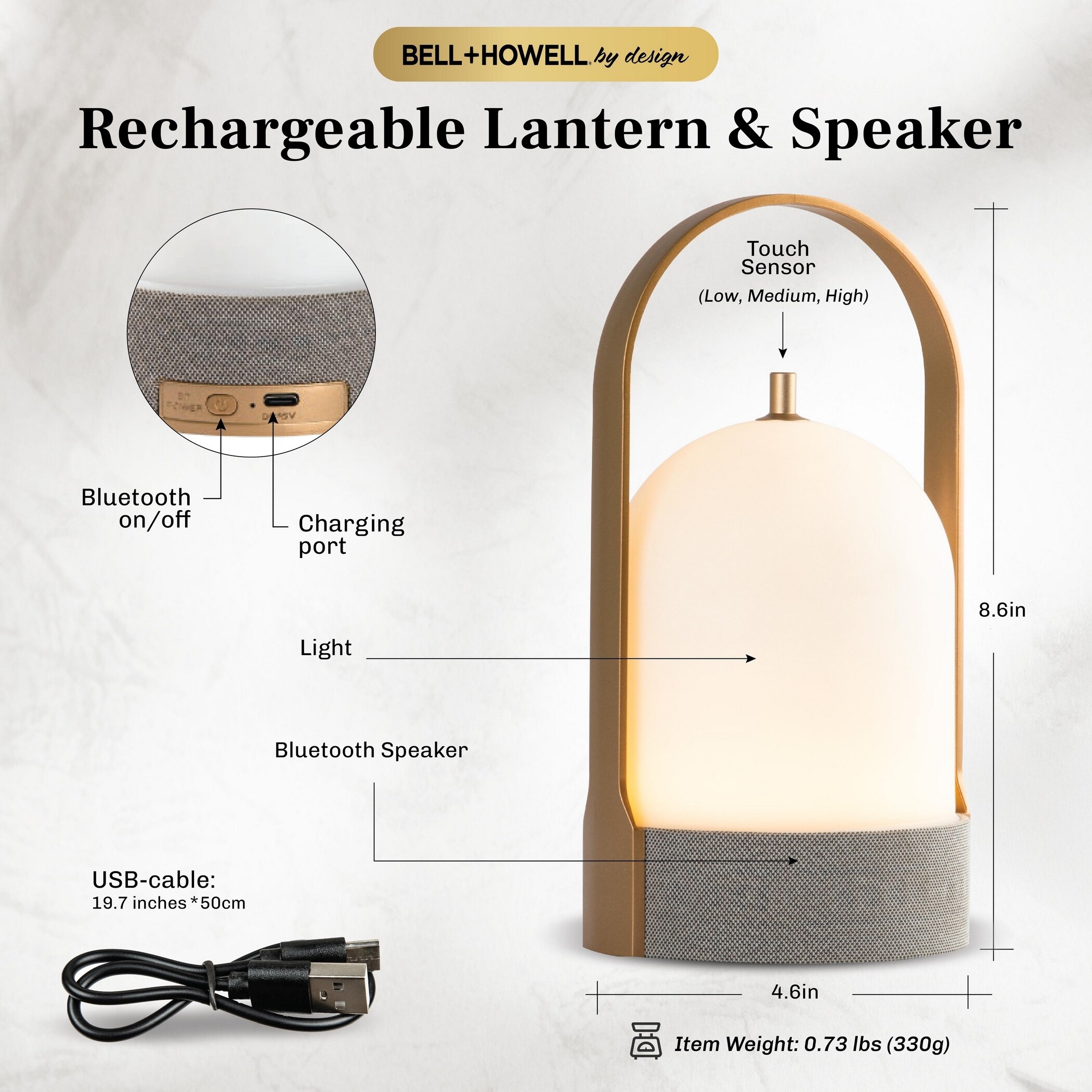 Bell + Howell EchoDome Rechargeable Bluetooth LED Lantern Speaker 