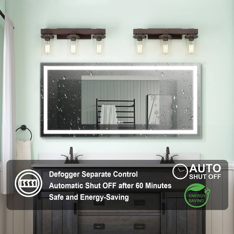 28'' H x 60'' W LED Bathroom Frameless Mirror Anti-Fog With Touch Switch Memory(Horizontal/Vertical) - Silver