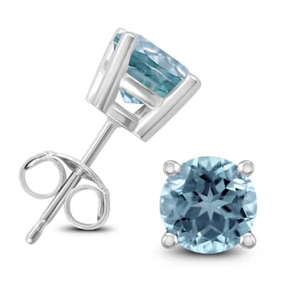 Marquee 14K White Gold 5MM Round Aquamarine Earrings
