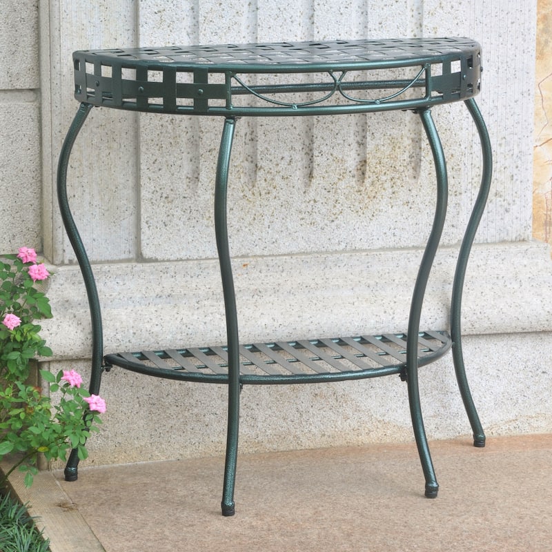 Santa Fe Nailhead 2-tier Half Moon Table - Verdi Gris
