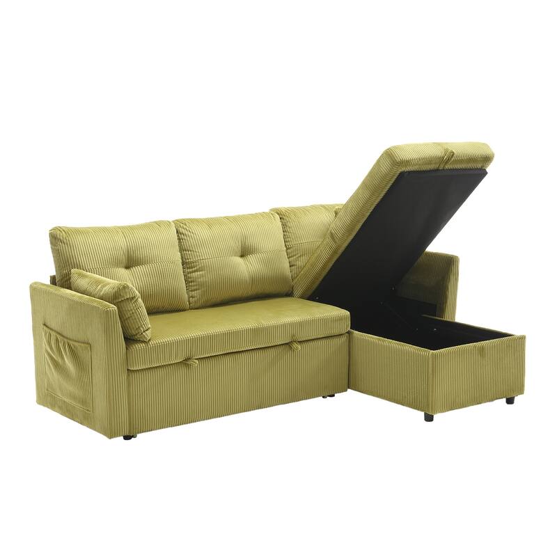 Green 81.1" L-Shaped 3-Seater Sofa with Reversible Chaise & Storage