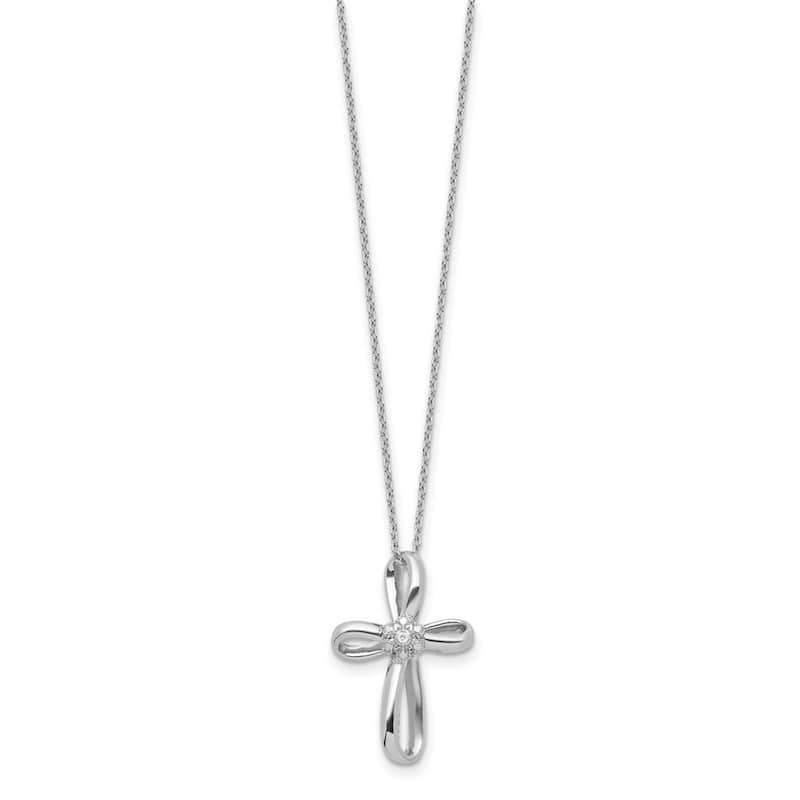 Curata Sterling Silver 18" Genuine Diamond Infinity Ribbon Cross Necklace - 17x35mm