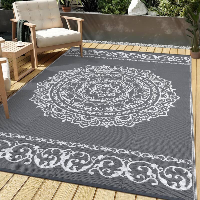 Outdoor Rug Reversible Patio Rug Plastic Straw Rug Waterproof Lightweight Rug
