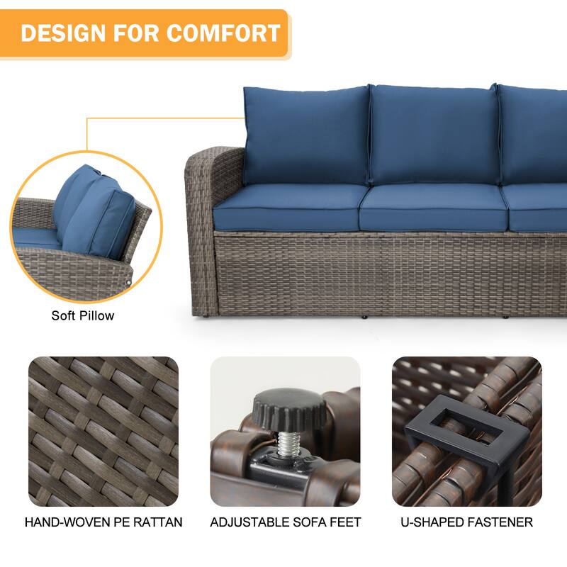 EROMMY 6/7 Piece Modular Outdoor Rattan Sofa Set, All-Weather Wicker Patio Furniture with Storage Table, Cushions & Pillows