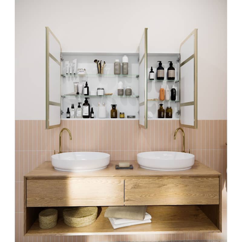 Glass Warehouse SC3-SQ-48X32 Calla 48" x 32" Framed Triple Door - Satin Brass