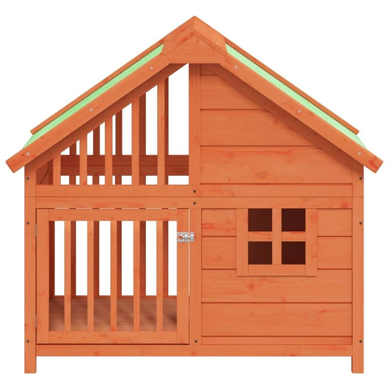 vidaXL Dog Kennel Brown 37.8"x23.8"x34.3" Solid Wood Pine - 37.8" x 23.8" x 34.3"