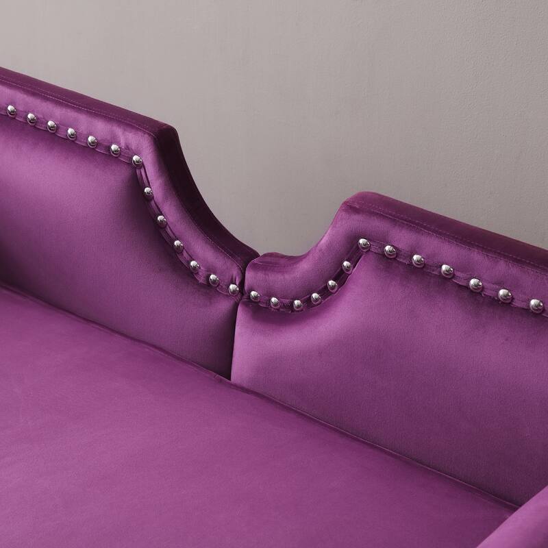 Modern Accent Sofa Velvet Upholstered Loveseat Settee Nailhead Trimming