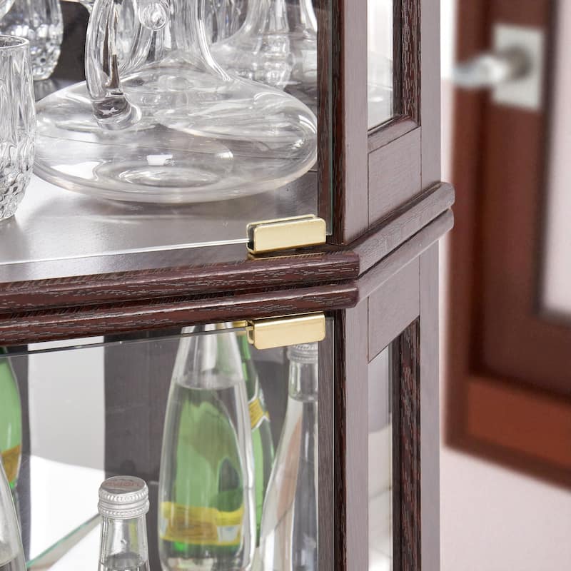 Lighted Corner Curio Cabinet with Glass Doors, Adjustable Shelves & Mirrored Back, Elegant Display Case for Collectibles