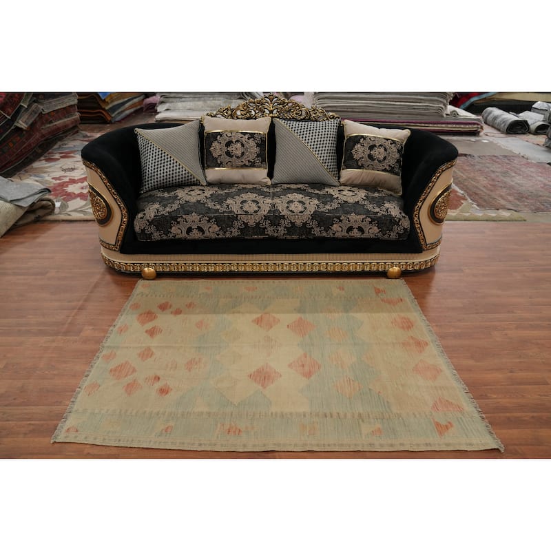 Hand Woven Oriental 100% Wool Carpet Southwestern Modern Multi-Colored Kilim Area Rug - 5' 11'' X 4' 5''