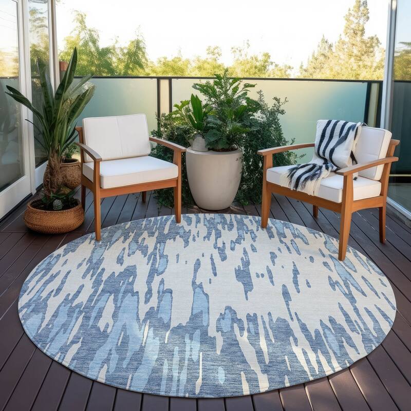 Machine Washable Indoor/ Outdoor Abstract Chantille Rug - Denim - 8' x 8'
