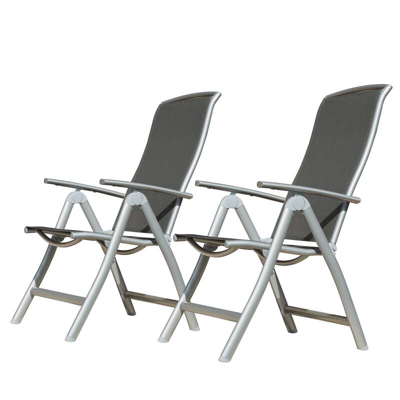 GDFStudio - Darien Folding Reclining Patio Chairs Set of 2 with Adjustable High Backrest and Aluminium Frame - Upgrade  Textilene Dark Gray