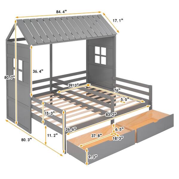 dimension image slide 0 of 2, Dual Twin Size Platform Beds with Canopy Design and Underbed Storage Drawers