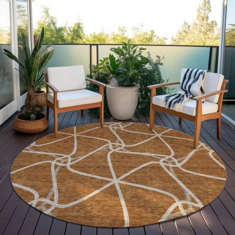 Machine Washable Indoor/ Outdoor Contemporary Links Chantille Rug - Paprika - 8' x 8'