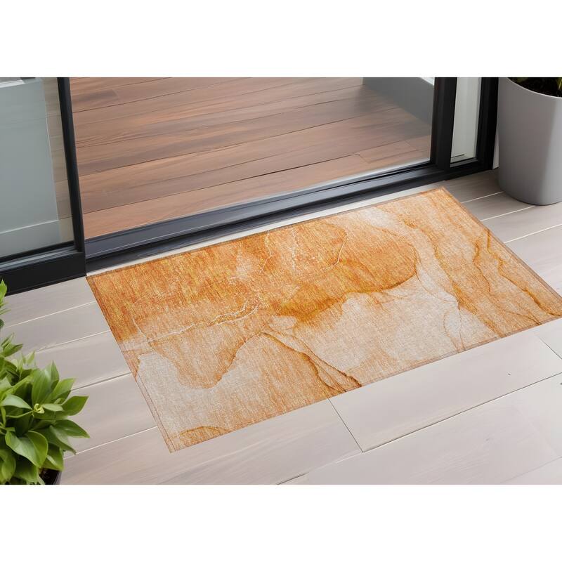 Almilo Contemporary Abstract Weather Resistant Blended Style Outdoor Rug - 3' x 5' - Orange