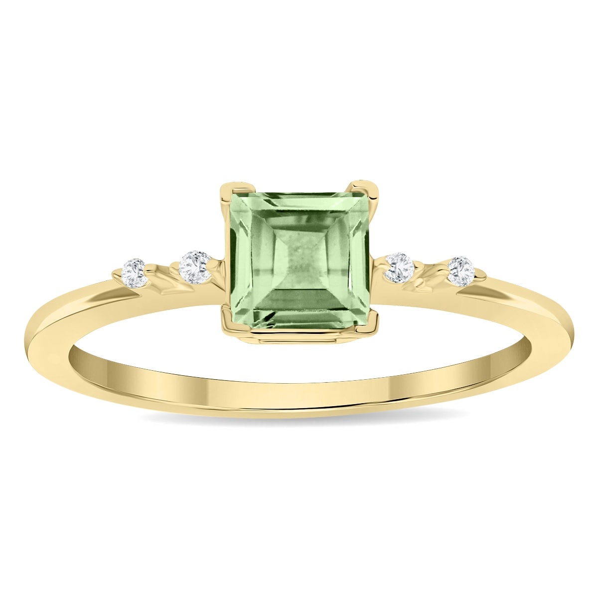 Marquee Women's Square Shaped Green Amethyst and Diamond Sparkle Ring in 10K Yellow Gold