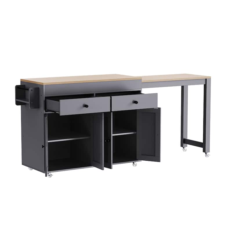 74.5" Rolling Kitchen Island w/ Extendable Top,Spice Rack and Drawers