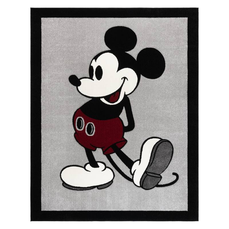 Licensed Disney Mickey Mouse Classic Pose Grey /Ivory/ Red Border Indoor Area Rug