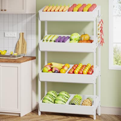 4-Tier Wood Utility Storage Shelves, Fruit and Vegetable Basket Stand for Kitchen, Office
