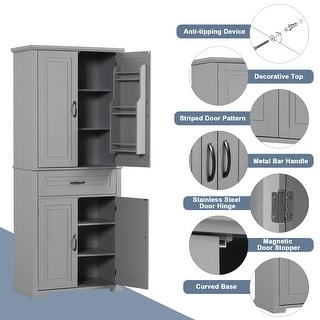 Grey Bathroom Storage Cabinet with Doors and Drawer Grocery Cabinet ...