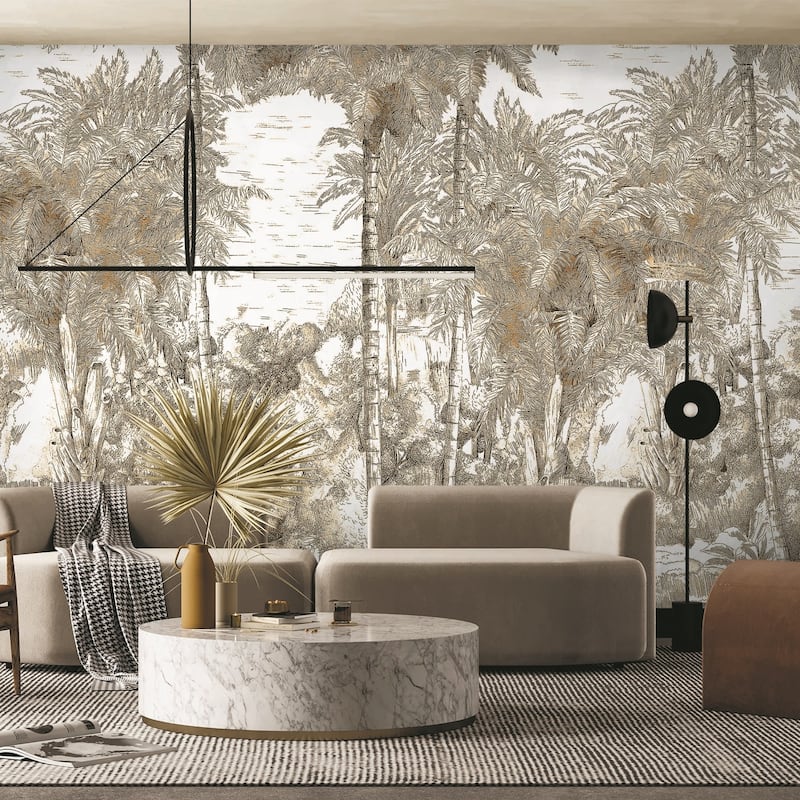 Monochrome Jungle Hand-Drawn Tropical Wallpaper Mural