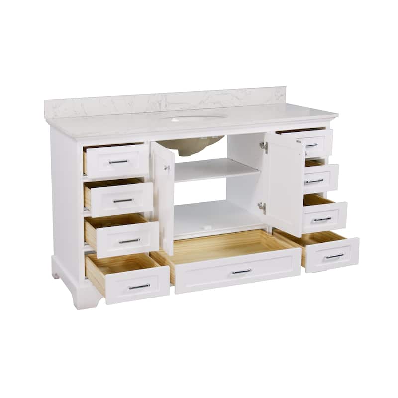 KitchenBathCollection Harper 60" Single Bathroom Vanity with Engineered Marble Top