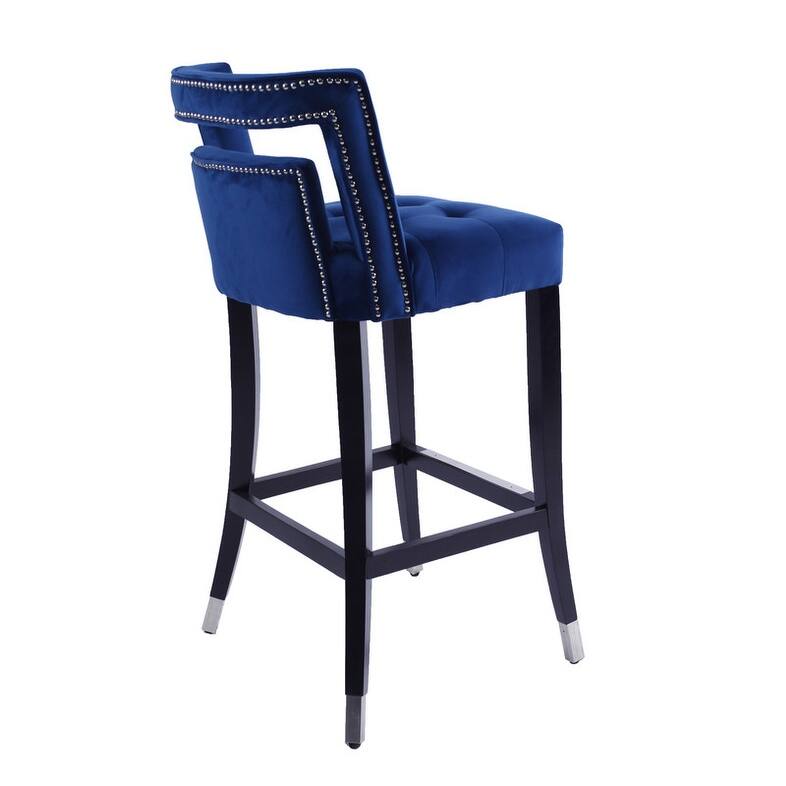 Modern Velvet Upholstered Bar Stools With Back and Footrest(Set of 2)Blue - Set of 2