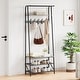 preview thumbnail 1 of 6, Coat Rack Shoe Bench with 5 Hooks, Hall Trees Entryway Bench with Storage, Multifunctional Hallway Organizer - 25.2x11.4x70in Black