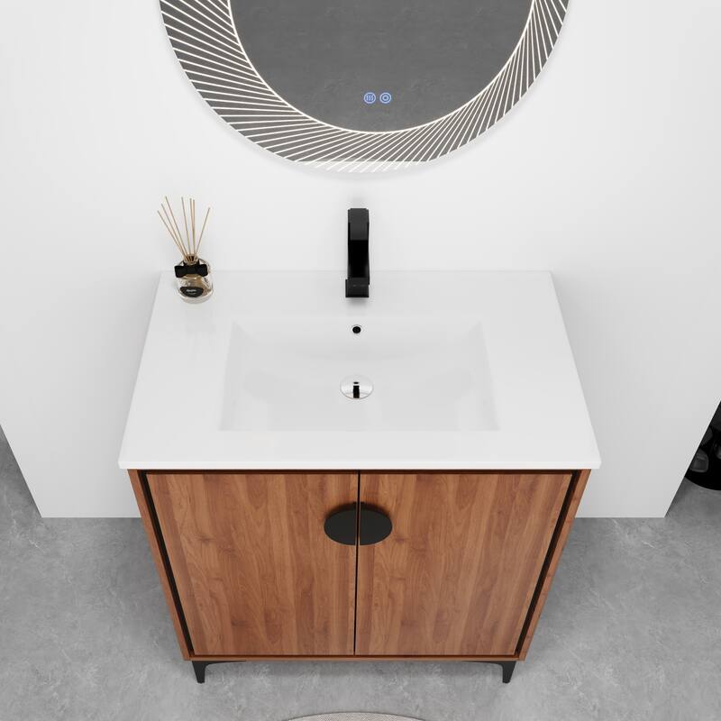 30 "Bathroom Vanity, 2 doors, Bathroom Cabinet Vanity Freestanding Cabinet Engineered Wood with sink