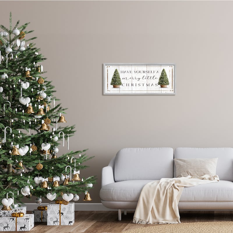 Stupell Rustic Merry Little Christmas Phrase Holiday Fir Trees Framed Wall Art