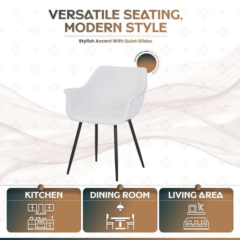 Markley Mid-Century Modern Vegan Leather Dining Chair - Waterproof Kitchen Side Chair with Matte Black Metal Legs