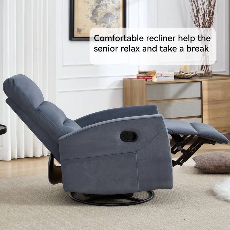 Manual Recliner Chair with Rocker and Swivel, Breathable Fabric Reclining Chair, Recliners for Small Spaces