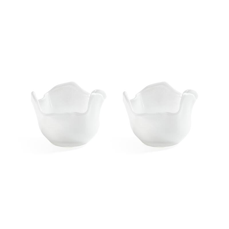 Wavy Bowl Glass Tealight Candle Holders, Set of 2 - White