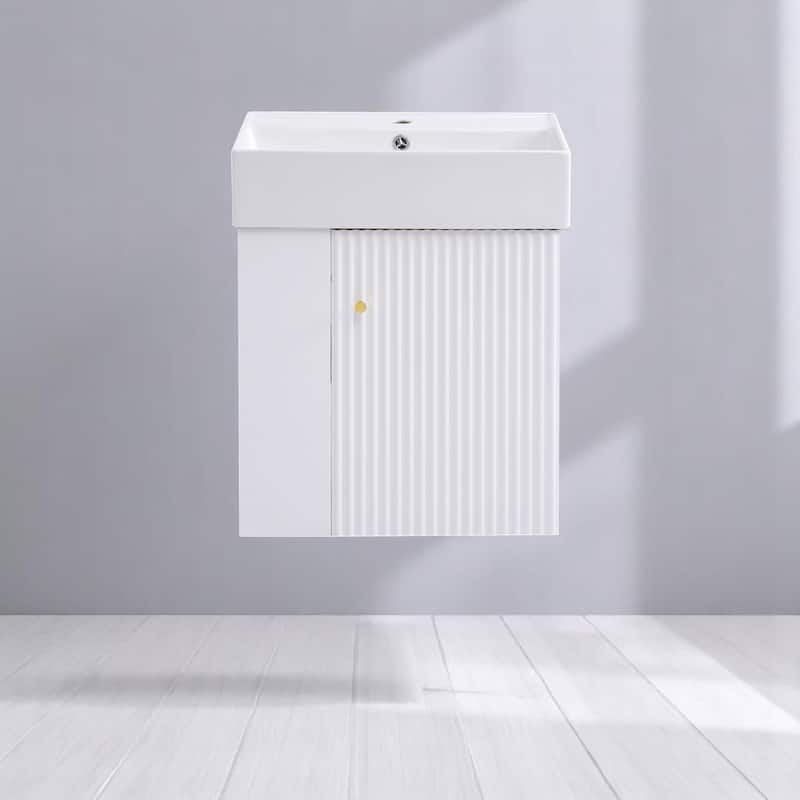 21.6" Wall-Mounted Bathroom Vanity with Ceramic Sink, Soft-Close Door, Left Storage, Modern Design