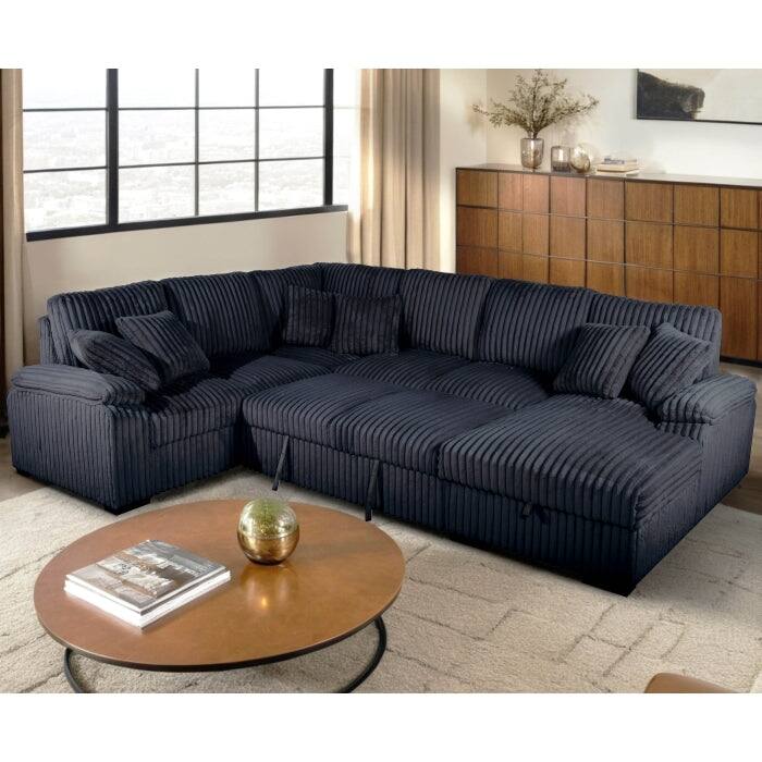 U-Shaped Sectional Sofa Bed with Storage Chaise and Pillows, Corduroy Fabric Convertible Right Facing Sofa