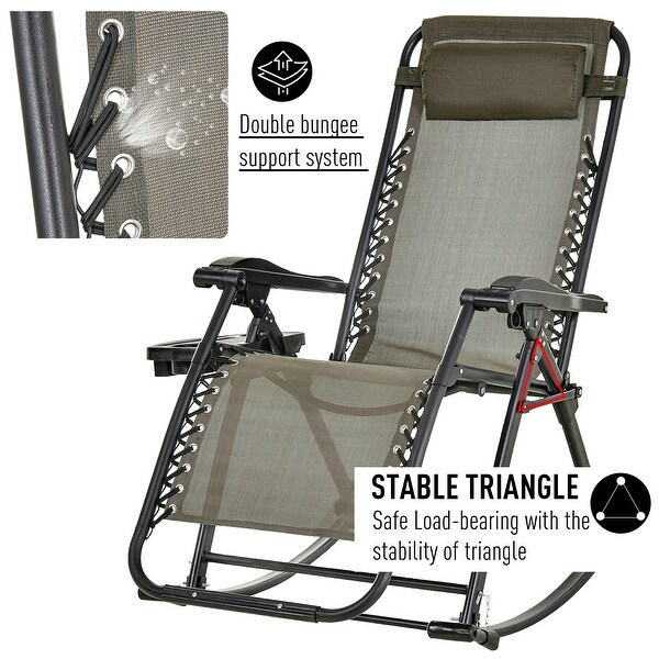 Outsunny folding zero gravity rocking lounge chair with cup holder tray sales