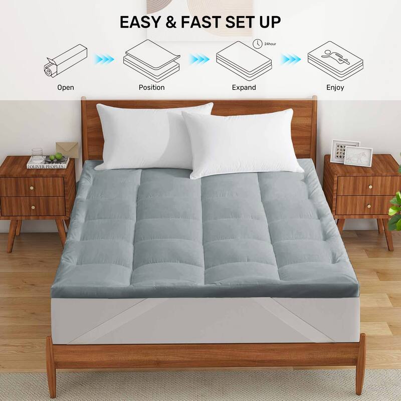 3"& 4" Ultra Thickness Fitted Down Alternative Fiber Mattress Topper with Elastic Deep Strape