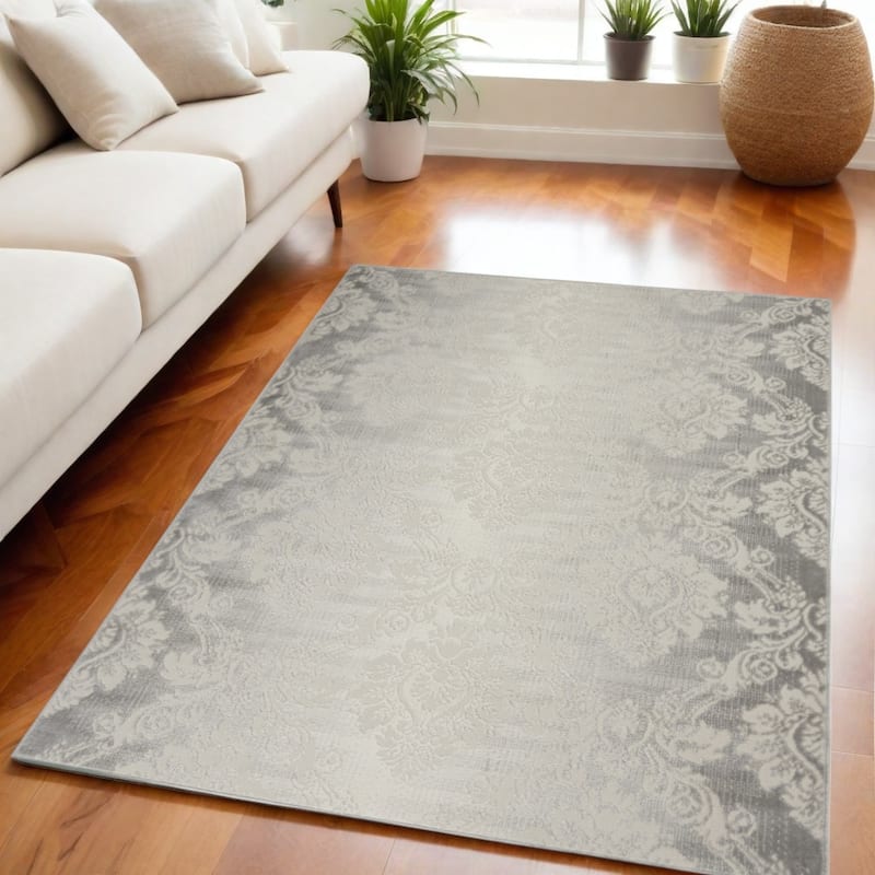 Keqoy Distressed Non Skid Low Pile Area Rug By HomeRoots - 87' X '63' X '0.25 - 87' X '63' X '0.25 - Gray - Rectangle