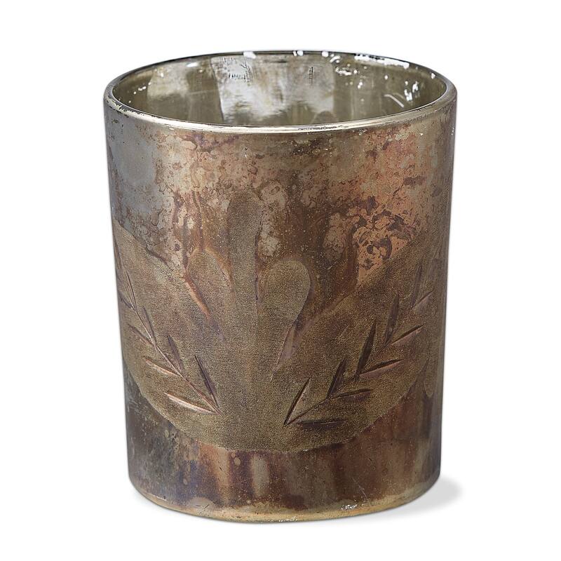 Shimmer Leaf Glass Tealight Candle Holder Tabletop Mantel Centerpiece Decorations, 3.7 inch
