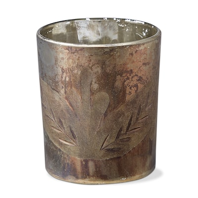 Shimmer Leaf Glass Tealight Candle Holder Tabletop Mantel Centerpiece Decorations, 3.7 inch