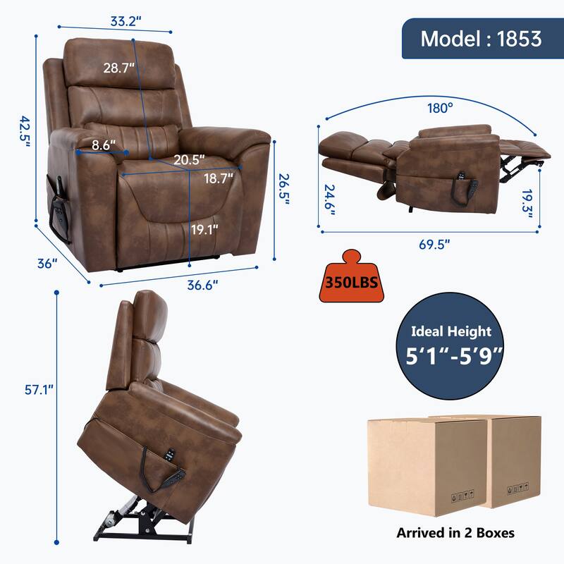 350 Lbs Leatherair Power Lift Recliner Chair, Heavy Duty Motion Mechanism With 8-Point Vibration Massage And Lumbar Heating
