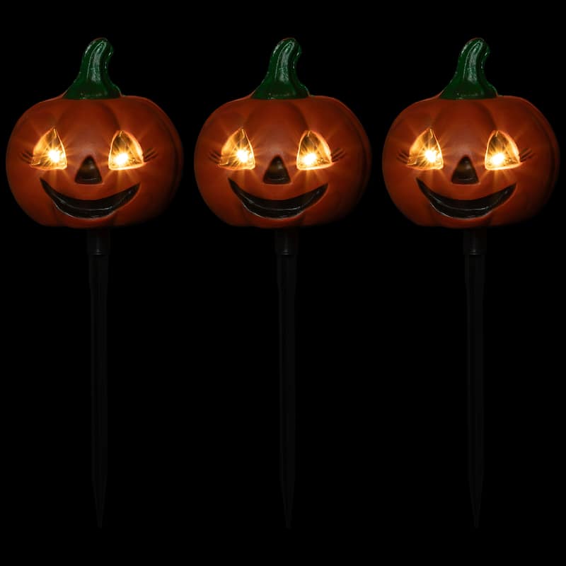 LED Lighted Jack-O-Lantern Outdoor Halloween Pathway Markers - 14.5" - Set of 3