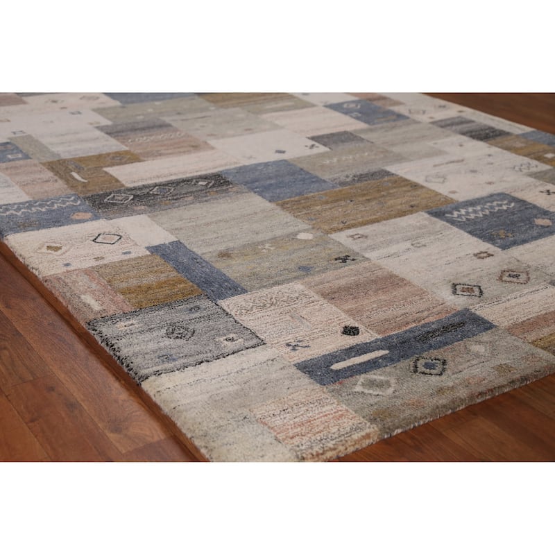 Tribal Beige Geometric Gabbeh Indian Area Rug Hand-Tufted Wool Carpet - 5'3" x 7'7" - 5'3" x 7'7" - Ivory/Beige
