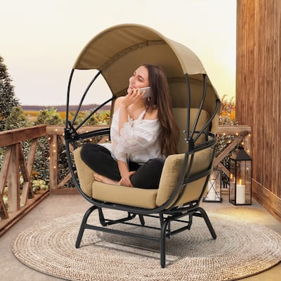 Indoor Outdoor Glider Swing Egg Chair Gliding Rocker with Sun Shade Canopy