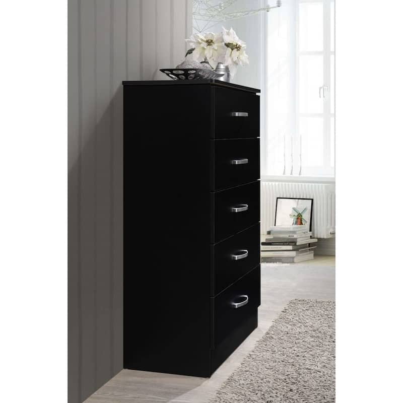 47.75" Black and Silver Rectangular 5-Drawer Chest