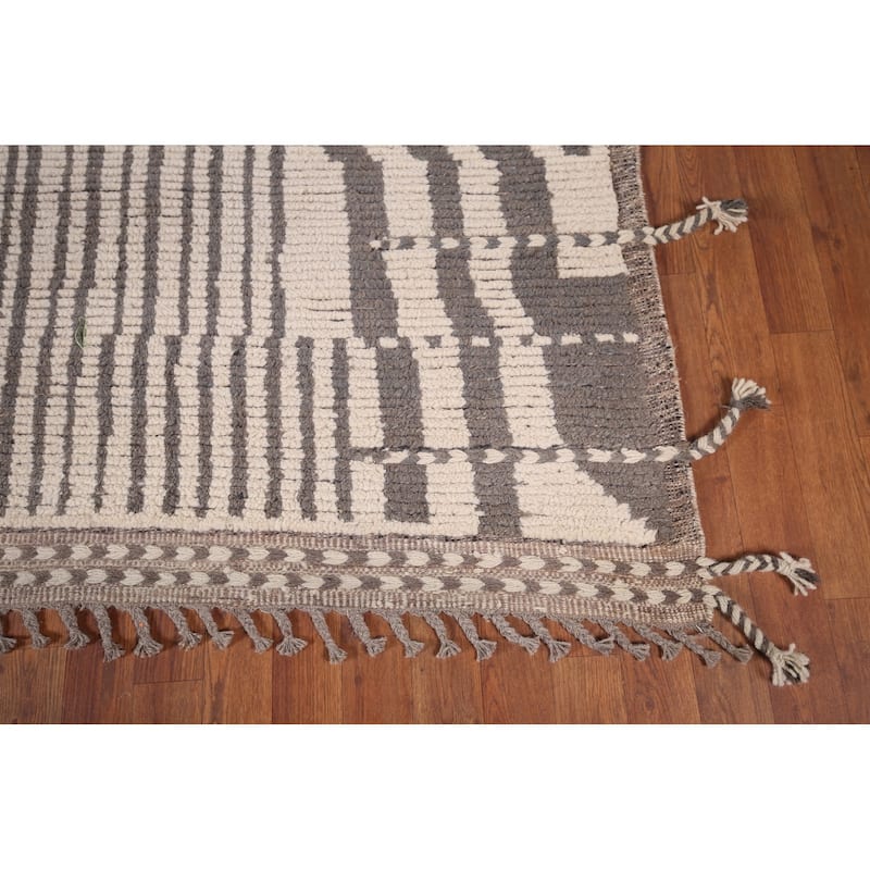 Striped Moroccan Oriental Area Rug Hand-Knotted Wool Carpet - 7'11"x 10'8"